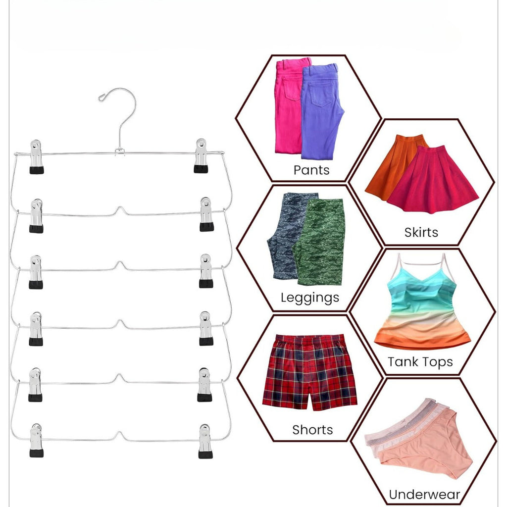 2 Pack 6 Tier Skirt and Pant Hangers with Clips - Space Saving Multi Hangers for Closet Storage
