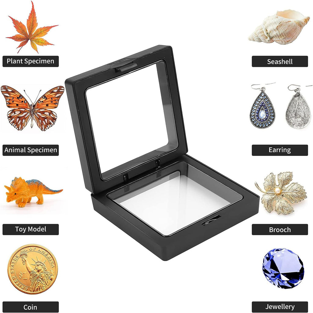 20PCS Square 3D Floating Jewelry Display Frames - Coin Holder Box Cases with Stands