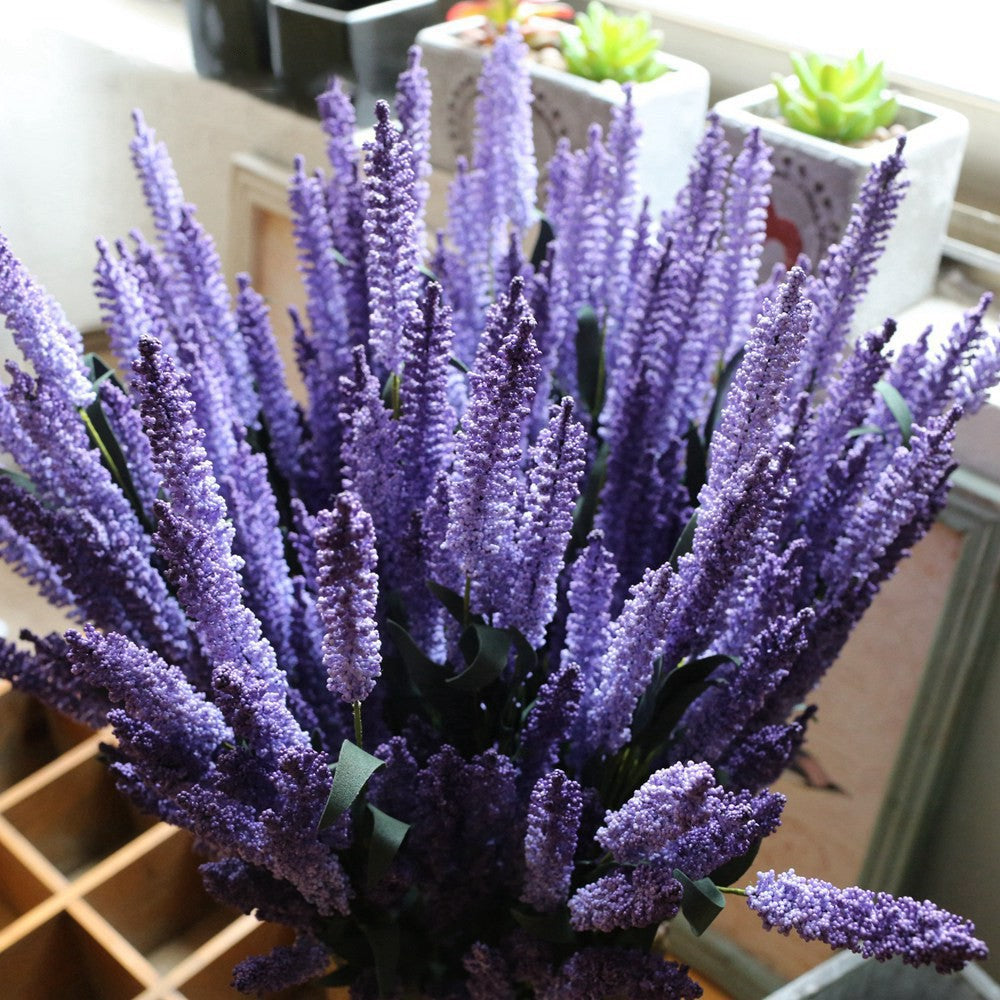 10PCS 12 Head Artificial Lavender Bouquet - Purple Fake Flowers for Wedding and Home Decor