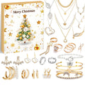 Gold Christmas tree jewellery advent calendar with 24 gold-tone pieces on a white background