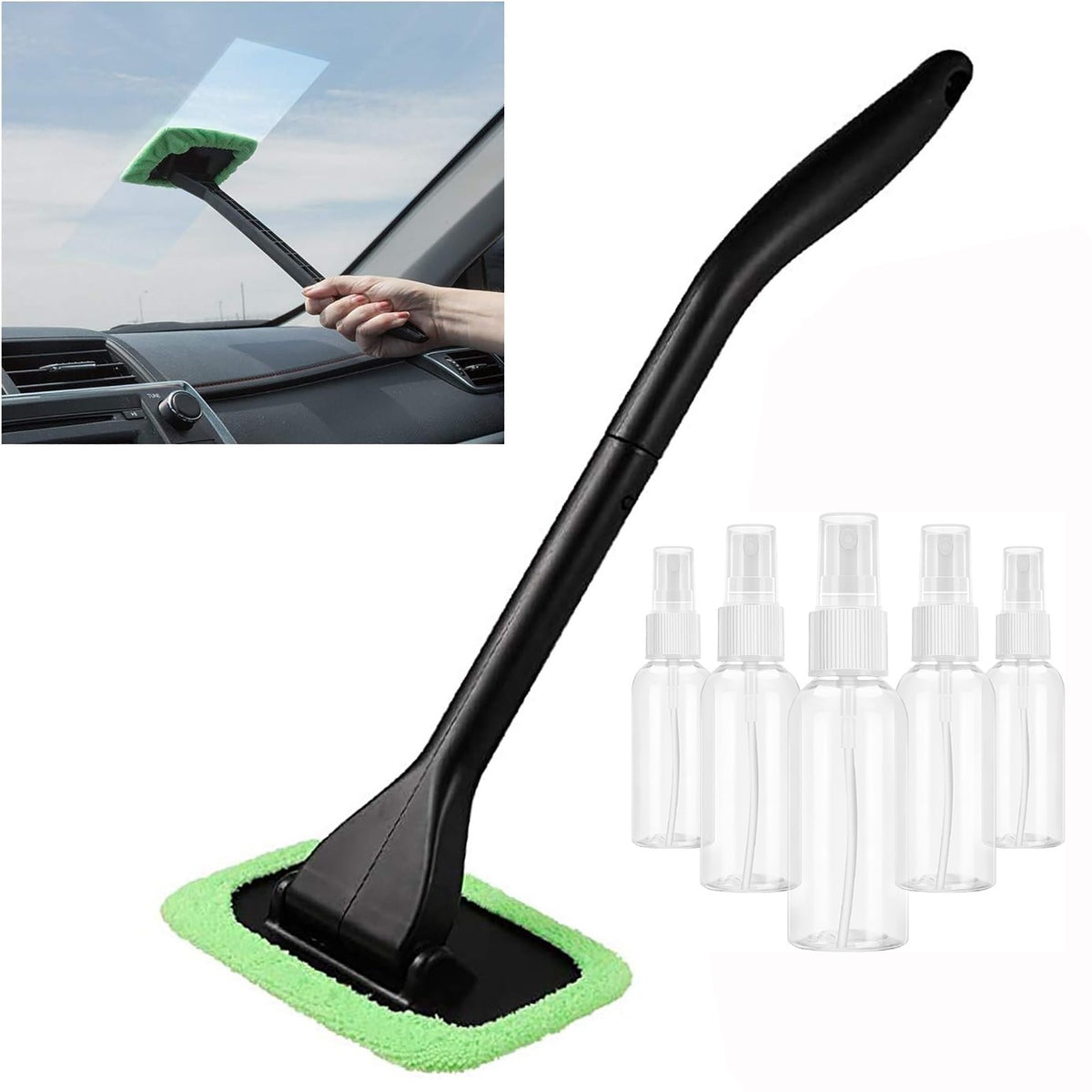 Car Windscreen Window Cleaning Brush Microfibre Pad With Empty Spray Bottle Kit