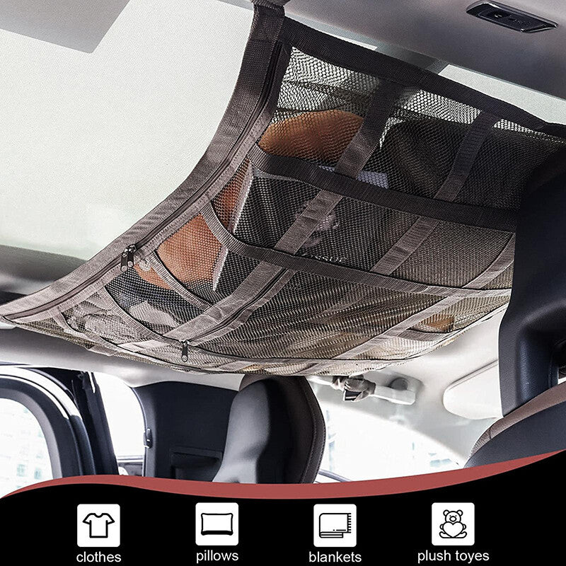 2pcs Car Ceiling Storage Net 90x65cm | Universal Roof Cargo Mesh Bag Organizer