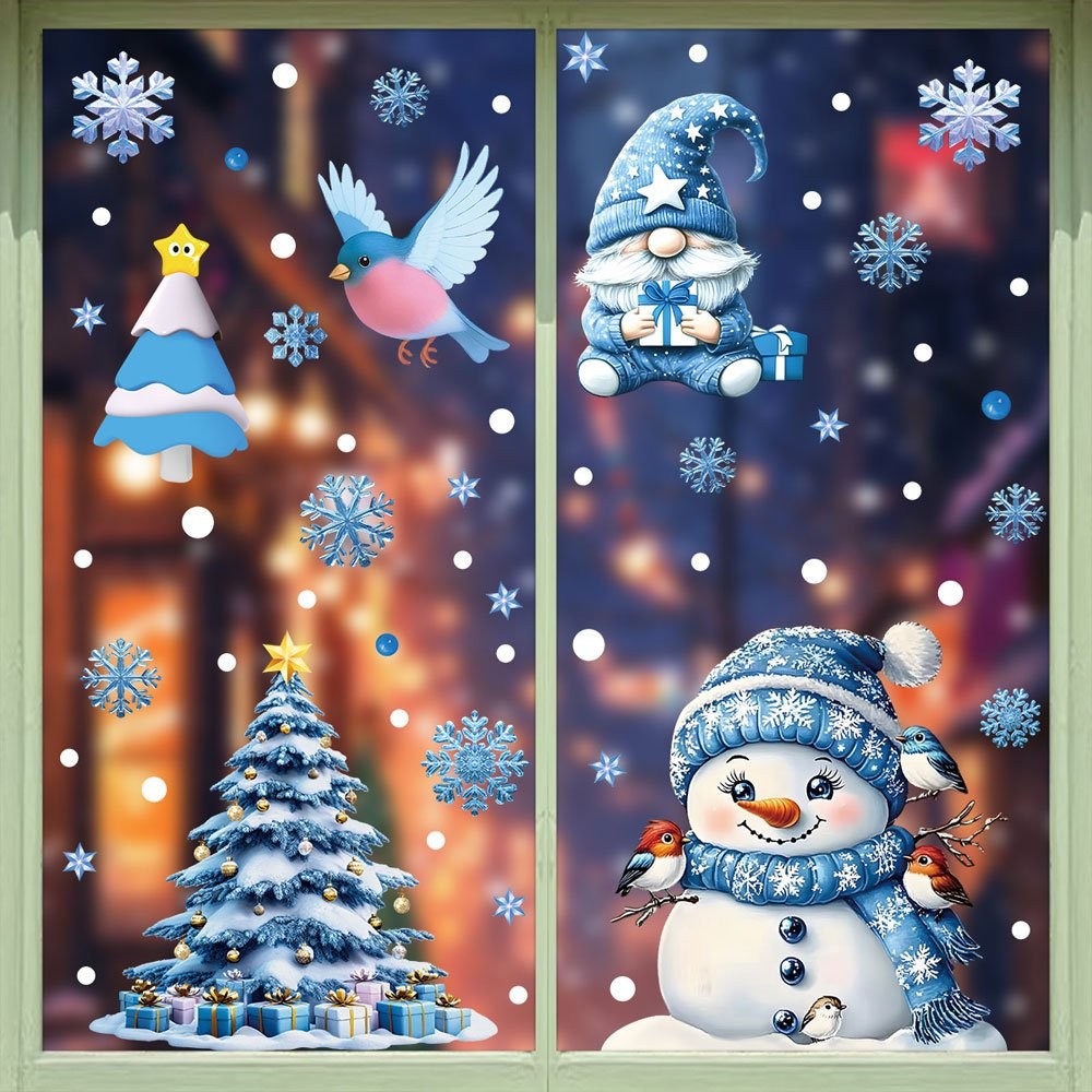 Christmas Window Stickers Winter Snowman Santa Claus Snowflake Elk Static OD