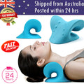 Blue neck stretcher pillow in use
