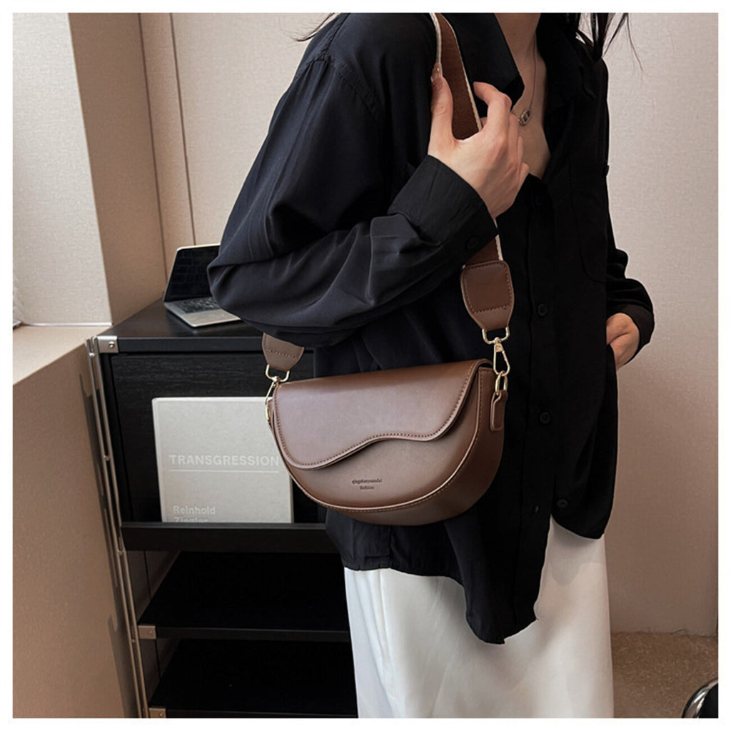 Vintage Crossbody Shoulder Bag for Women - PU Leather Saddle Phone Messenger Bag Coffee Brown