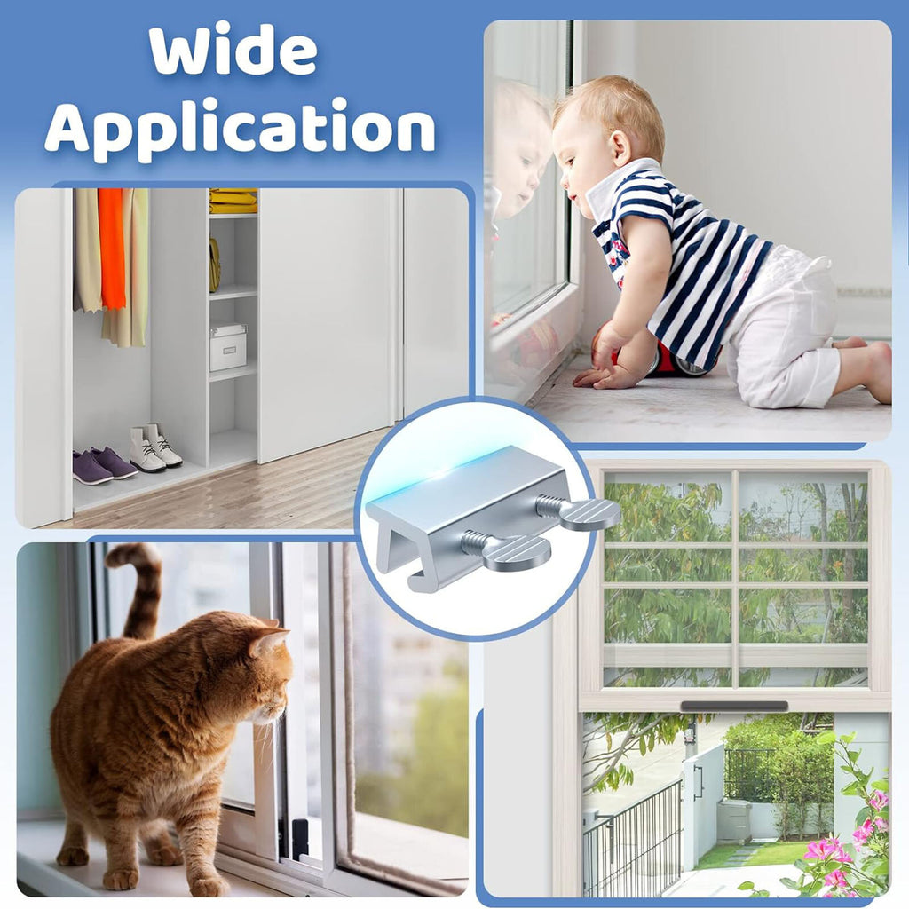 12 Pack Sliding Window Door Safety Locks - Aluminium Security Child Safety Stops Silver