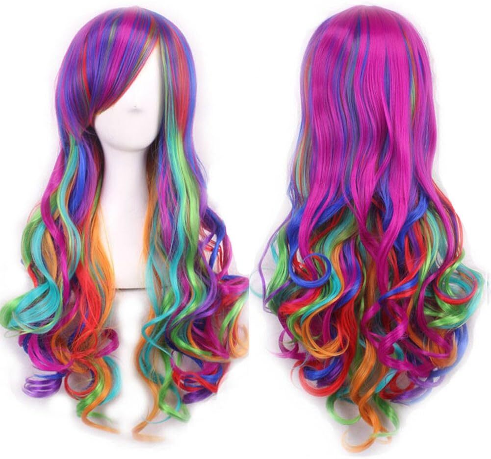 70cm Rainbow Lolita Cosplay Wig | Long Curly Wavy Synthetic Hair Wig for Women