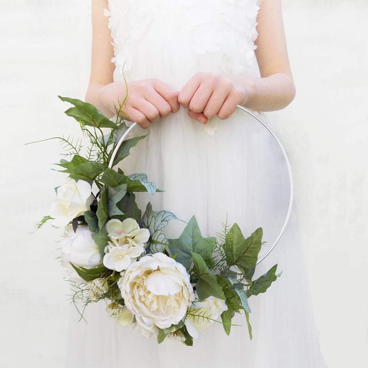 Silver Round Floral Hoop Centerpiece Set - Standing Metal Wreath Hoops for Wedding Party and Event Decor