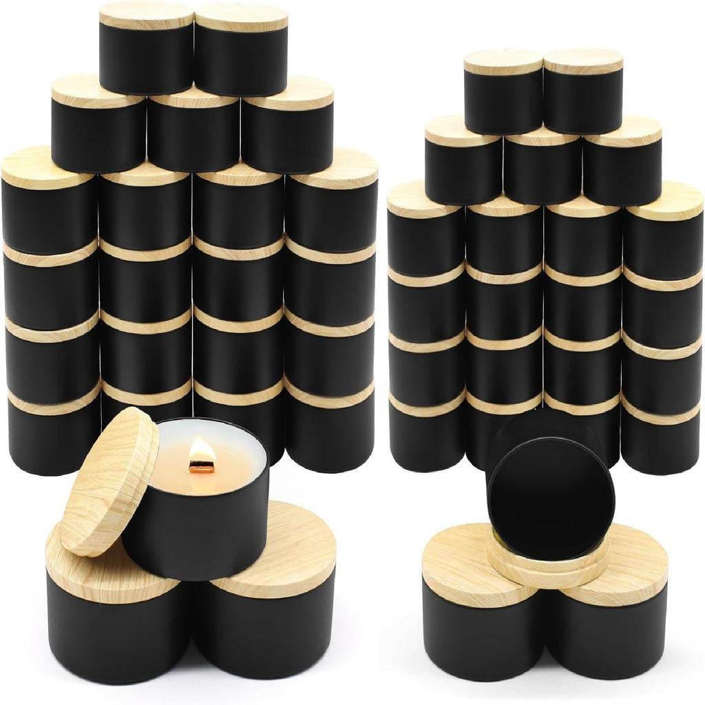 24PCS Black Candle Tins with Lids – Empty Tinplate Candle Containers for DIY Candle Making (4oz / 8oz)