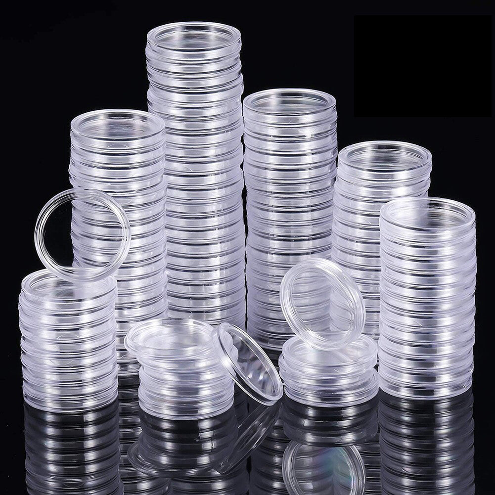 Stacks of clear coin capsules
