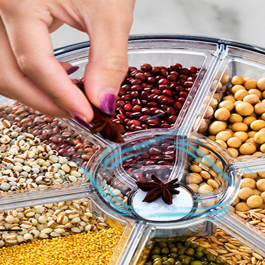6KG Rotating Rice Storage Container | Multi-Grid Grain & Cereal Dispenser Kitchen Organizer