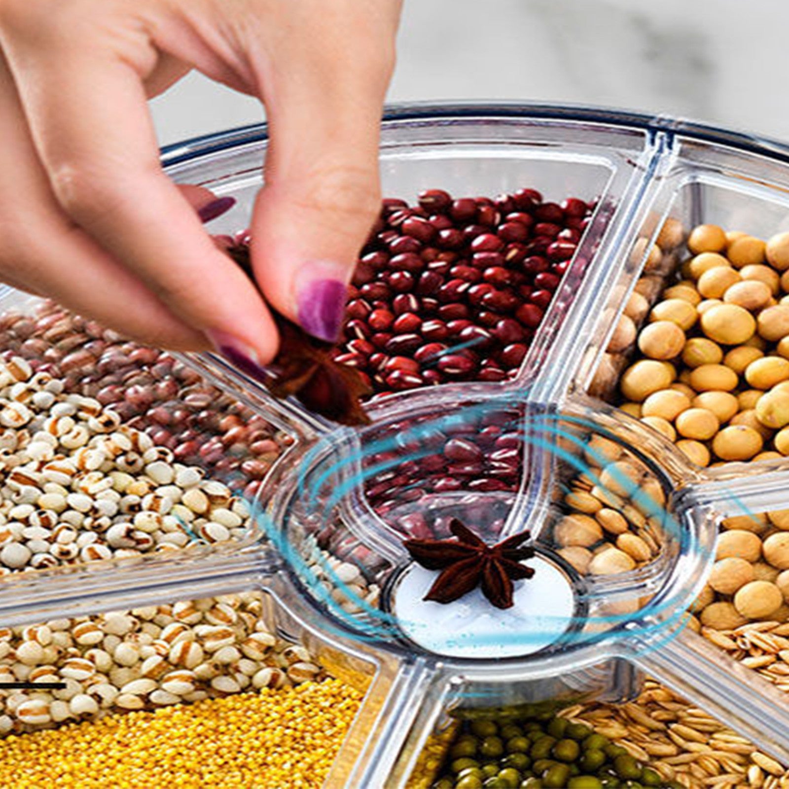 6KG Rotating Rice Storage Container | Multi-Grid Grain & Cereal Dispenser Kitchen Organizer