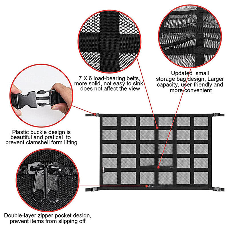 2pcs Car Ceiling Storage Net 90x65cm | Universal Roof Cargo Mesh Bag Organizer