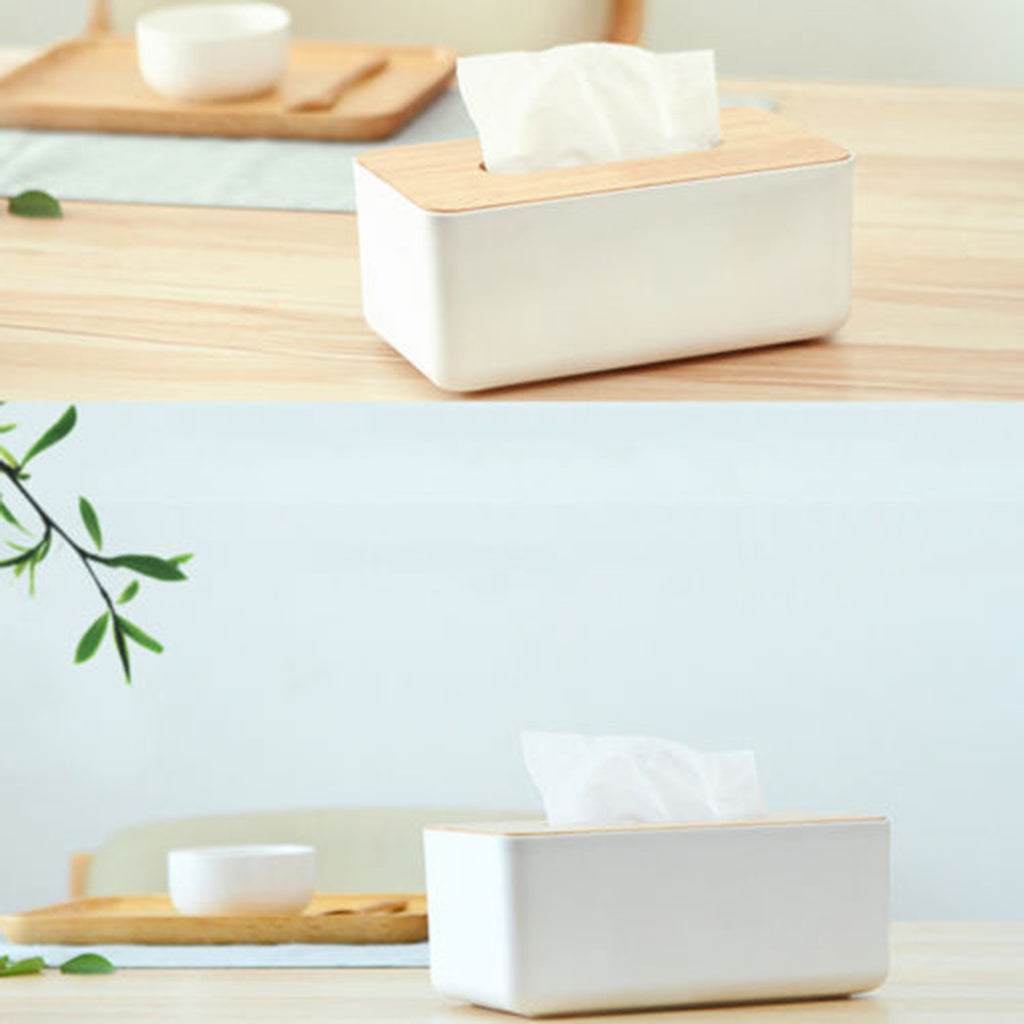 Wooden Tissue Box Cover - Modern Tissue Holder Napkin Dispenser Storage Organizer