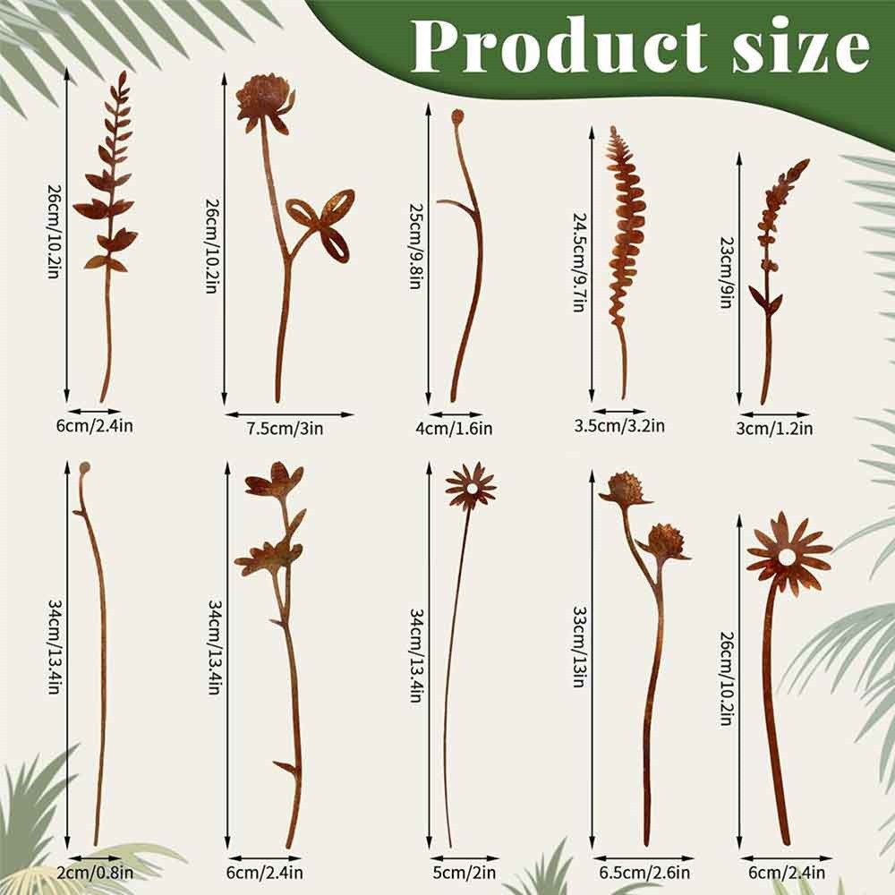 10PCS Metal Wildflower Art Silhouette Garden Stakes - Rustic Flower Garden Decor
