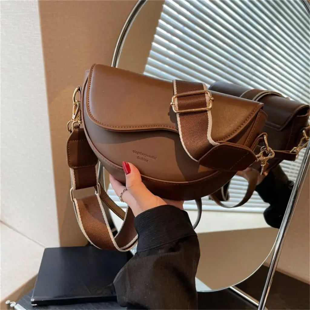 Vintage Crossbody Shoulder Bag for Women - PU Leather Saddle Phone Messenger Bag Coffee Brown