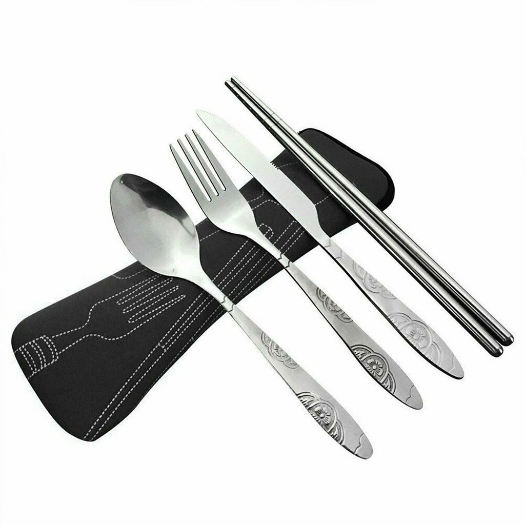 12PCS Camping Cutlery Set Stainless Steel Portable Travel Tableware with Carry Bag