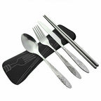 12PCS Camping Cutlery Set Stainless Steel Portable Travel Tableware with Carry Bag
