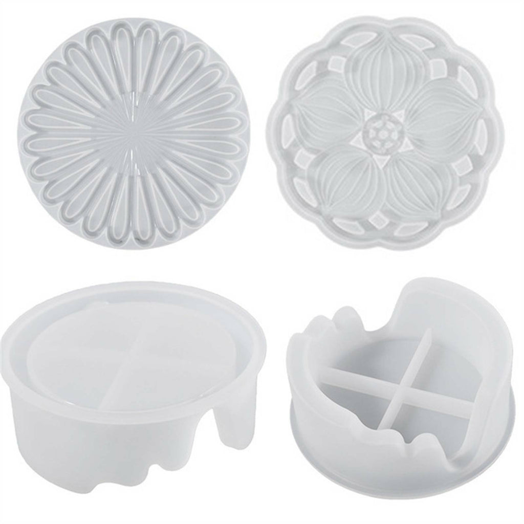 6PCS Flower Silicone Coaster Mold Set - Resin Casting Epoxy Coaster Moulds with Holder