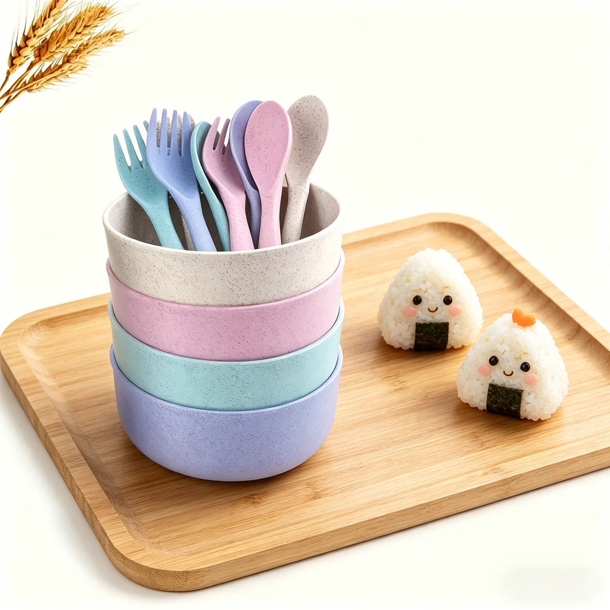 Wheat Straw Dinnerware Set, Kitchen Bowl, Fork and Spoon, Kitchen Dinnerware Set
