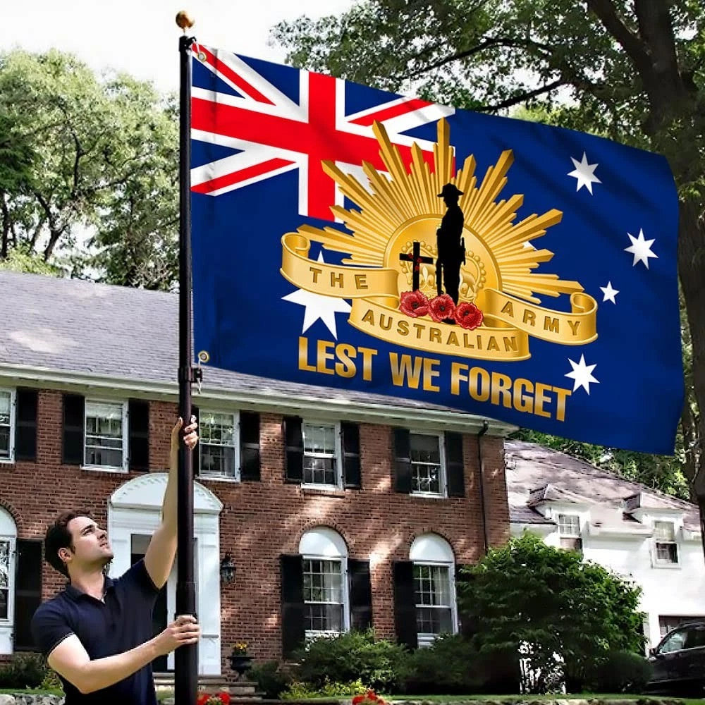 Double We Will Remembe Them Lest We Forget Flag Anzac Day Australia Grommet Flag