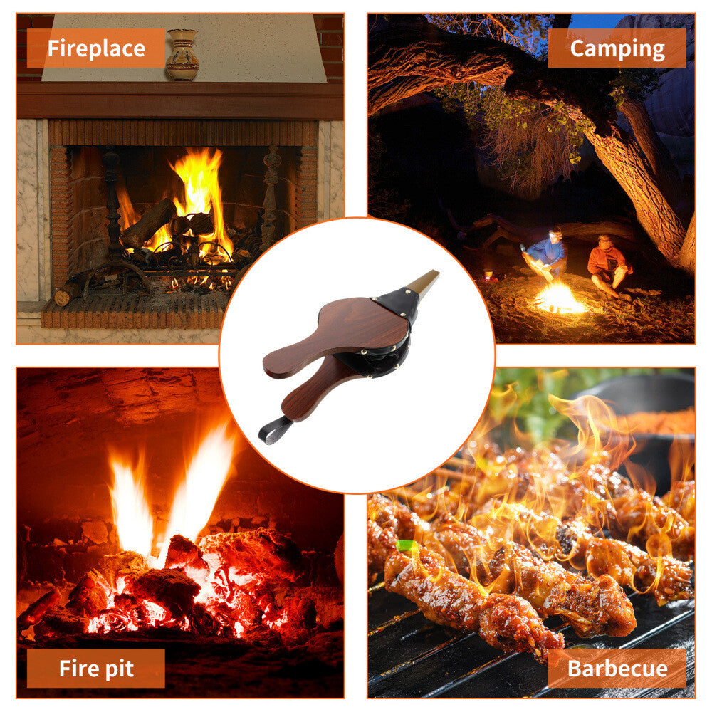 Fireplace Bellows Wooden Air Blower with Cast Nozzle - Hand Bellow Pump Fire Tool in S M L