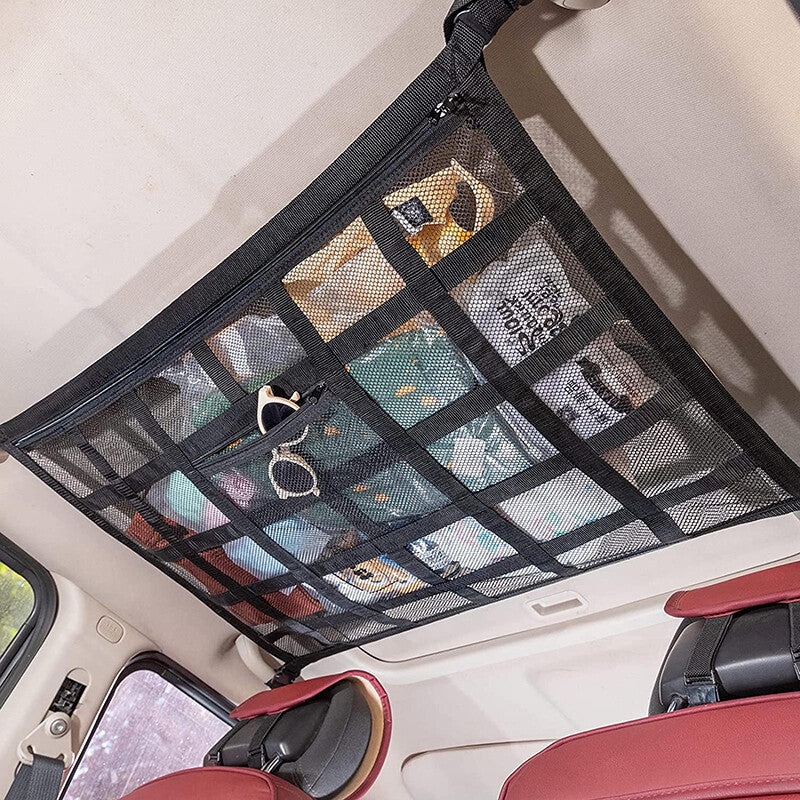 2pcs Car Ceiling Storage Net 90x65cm | Universal Roof Cargo Mesh Bag Organizer