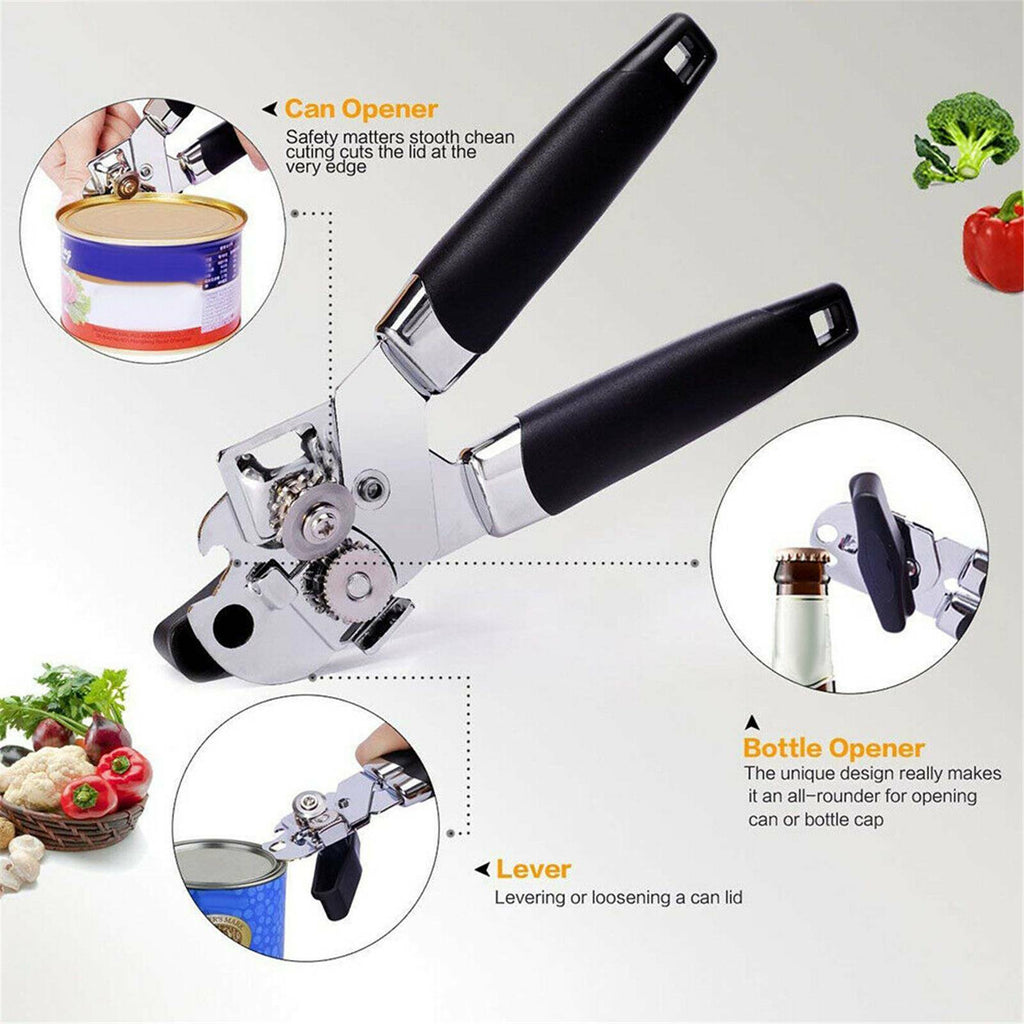 2PCS Stainless Steel Can and Bottle Opener - Manual Heavy Duty 3 in 1 Kitchen Opener