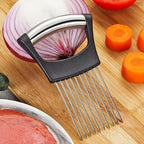 3PCS Food Slice Assistant Onion Slicer Holder - Stainless Steel Vegetable and Meat Cutter Guide