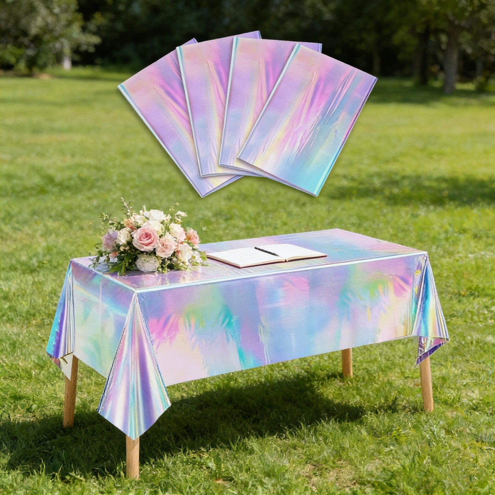 6pcs Holographic Tablecloths | Iridescent Waterproof Party Table Covers
