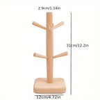 2PCS Wooden Mug Rack Tree with 6 Hooks - Coffee Cup Organiser Stand for Kitchen Counter