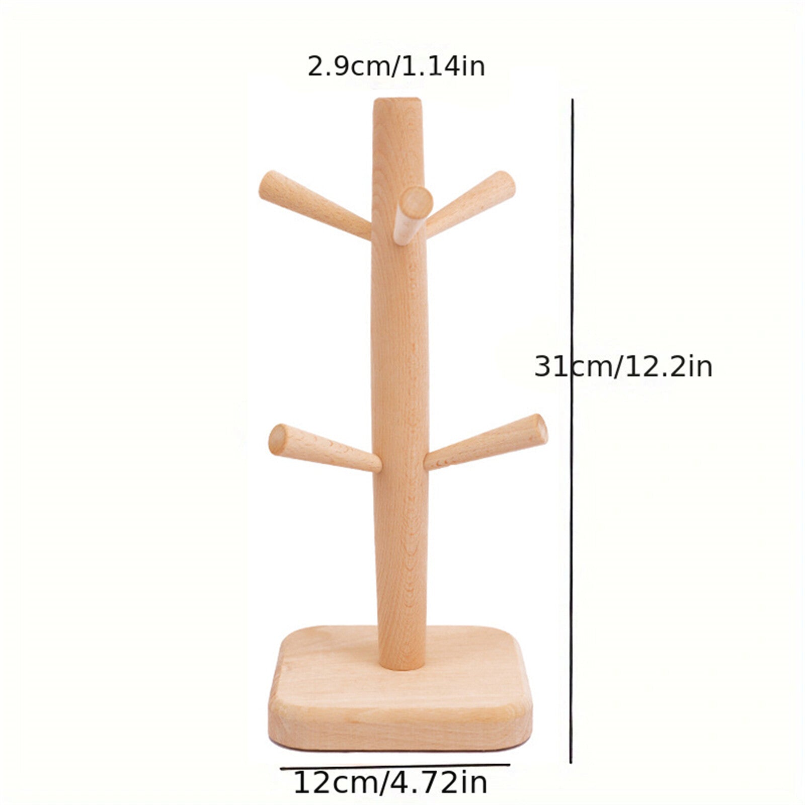 2PCS Wooden Mug Rack Tree with 6 Hooks - Coffee Cup Organiser Stand for Kitchen Counter