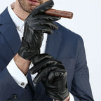 2 Pairs Mens PU Leather Touch Screen Gloves Black Full Finger Winter Gloves