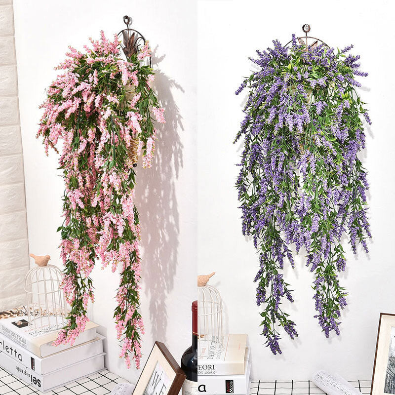 4PCS Artificial Hanging Lavender Plants Faux Vine Flowers Home Wedding Decor