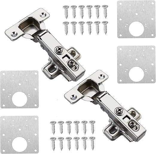 10 Set Kitchen Cabinet Door Hinge Repair Kit with Soft Close Hinges and Fixing Plates