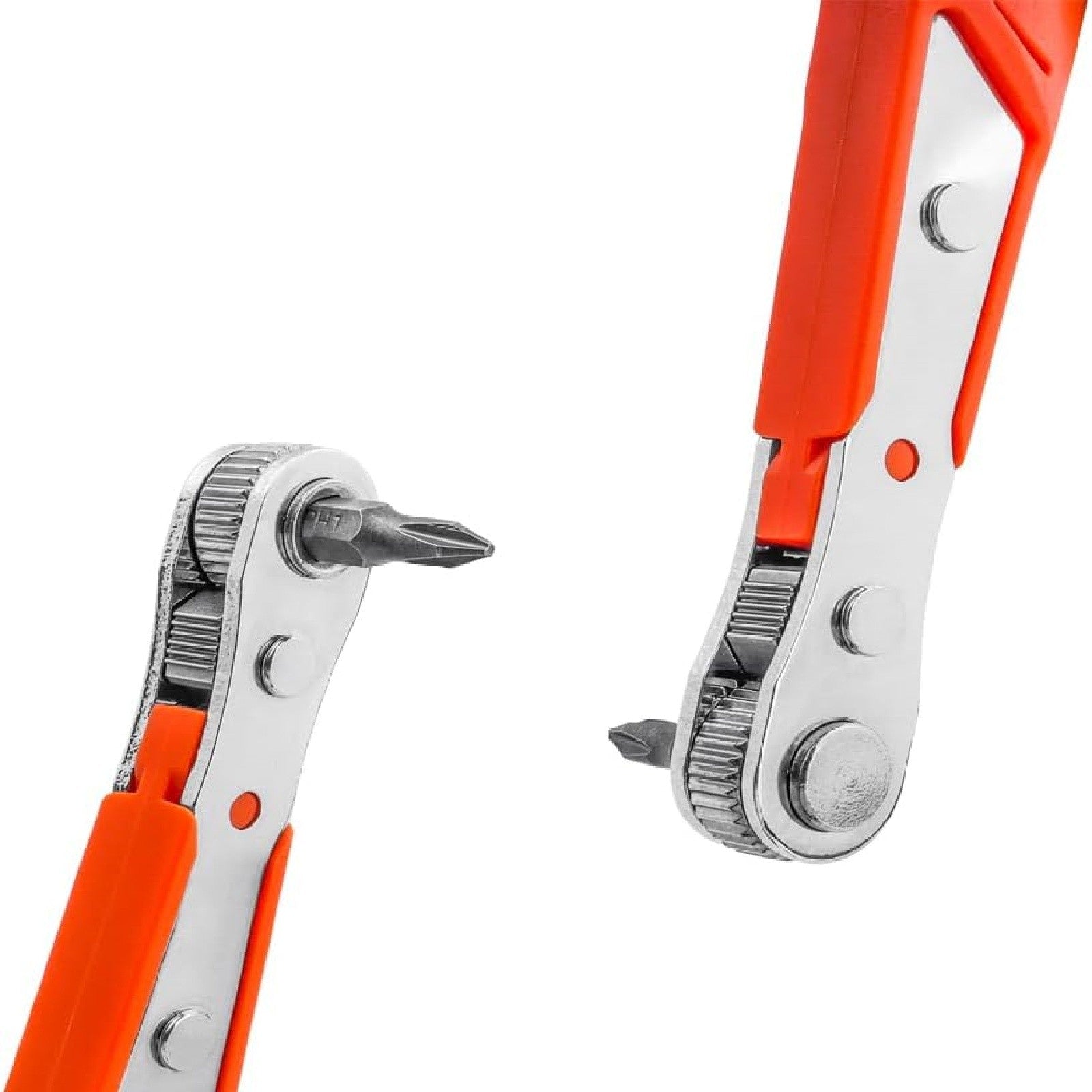 1 or 2 Set Ratcheting Right Angle Screwdriver - 90 Degree Offset Hex Drive with Bits