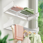 80CM Foldable Wall Mounted Clothes Drying Rack - Metal Towel and Laundry Holder White
