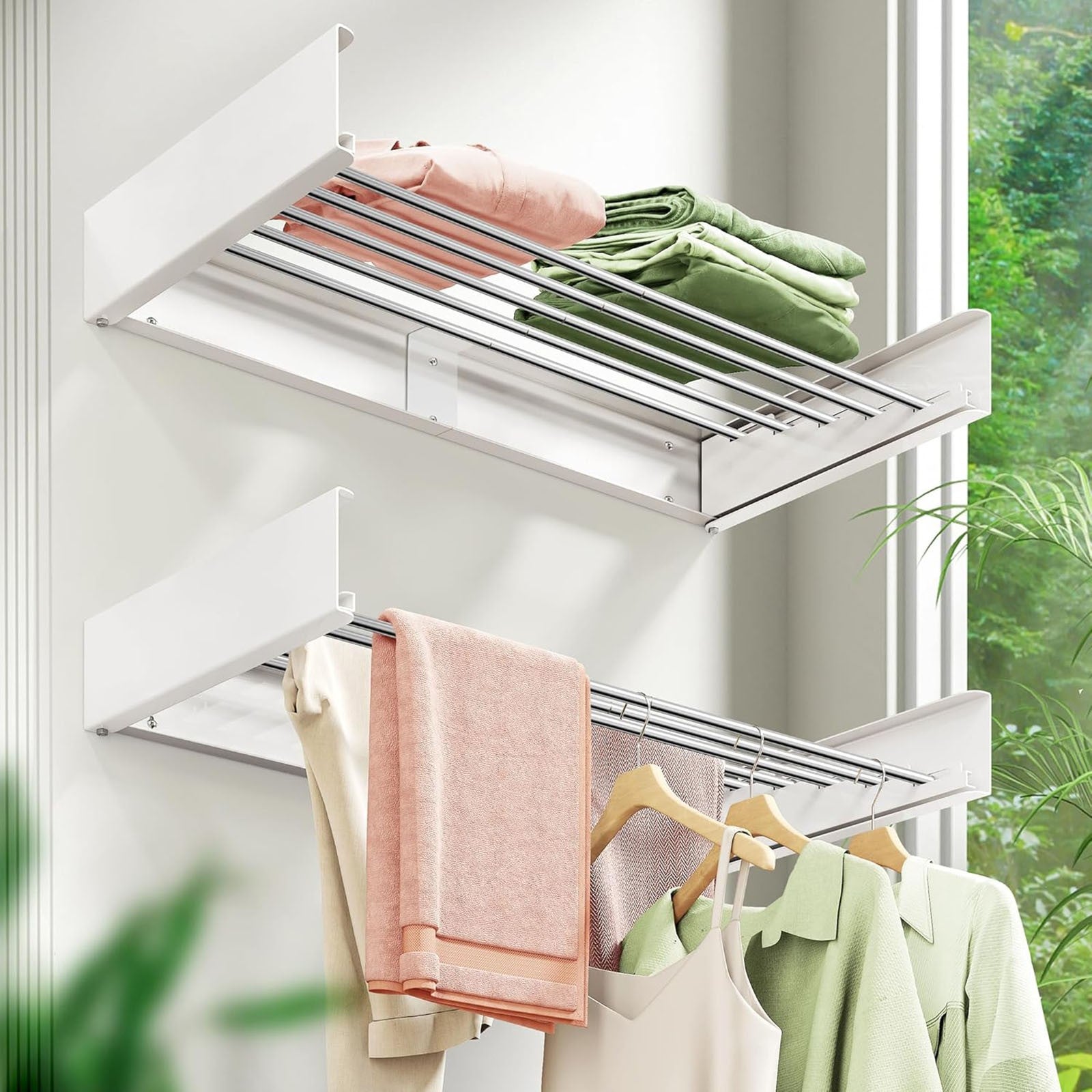 80CM Foldable Wall Mounted Clothes Drying Rack - Metal Towel and Laundry Holder White