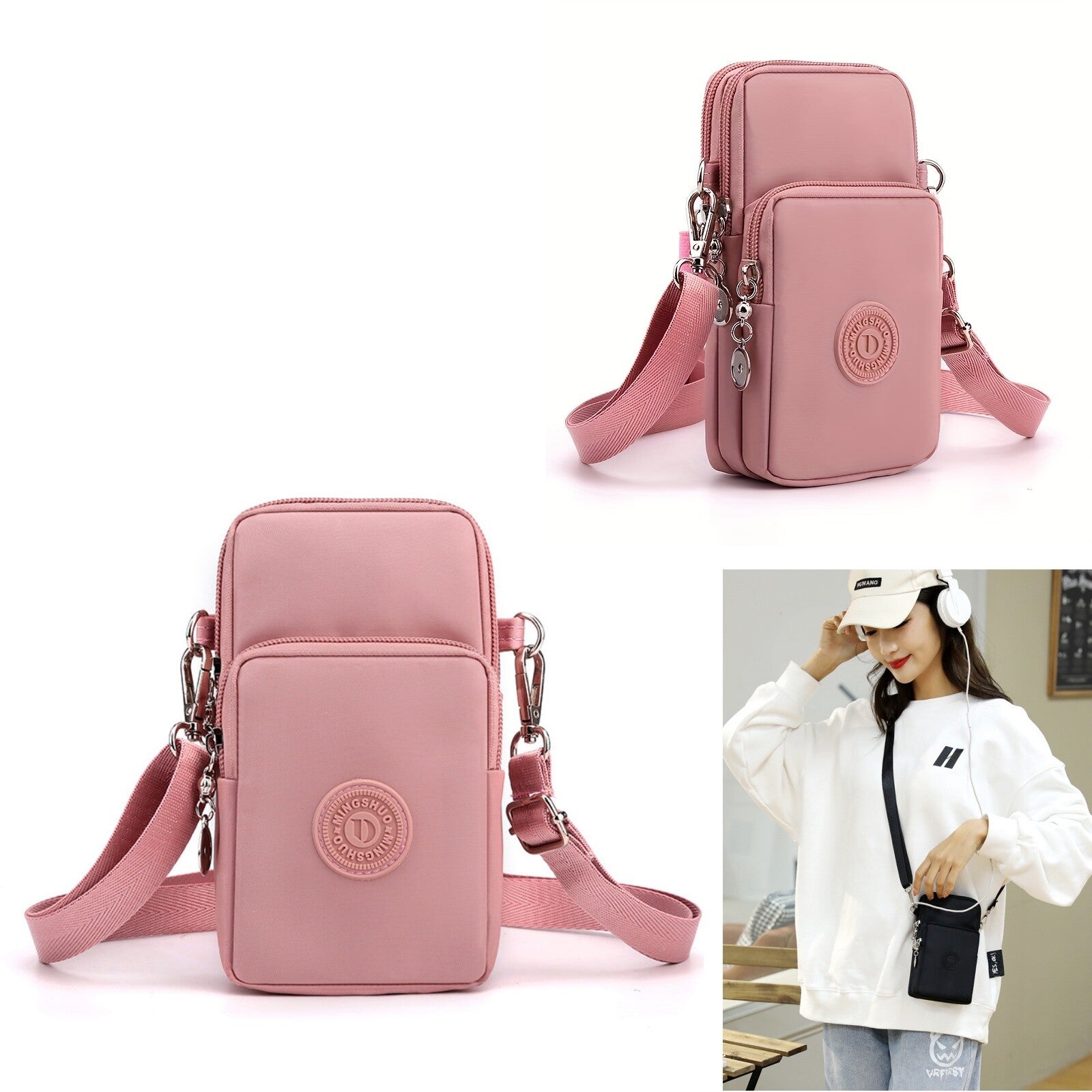 Women’s Pink Crossbody Phone Bag - Fashion Coin Purse with Mobile Phone Pocket