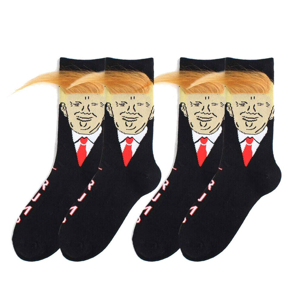 Trump 3D Hair Novelty Crew Socks – Funny Donald Trump Socks with Comb (1 or 2 Pair)