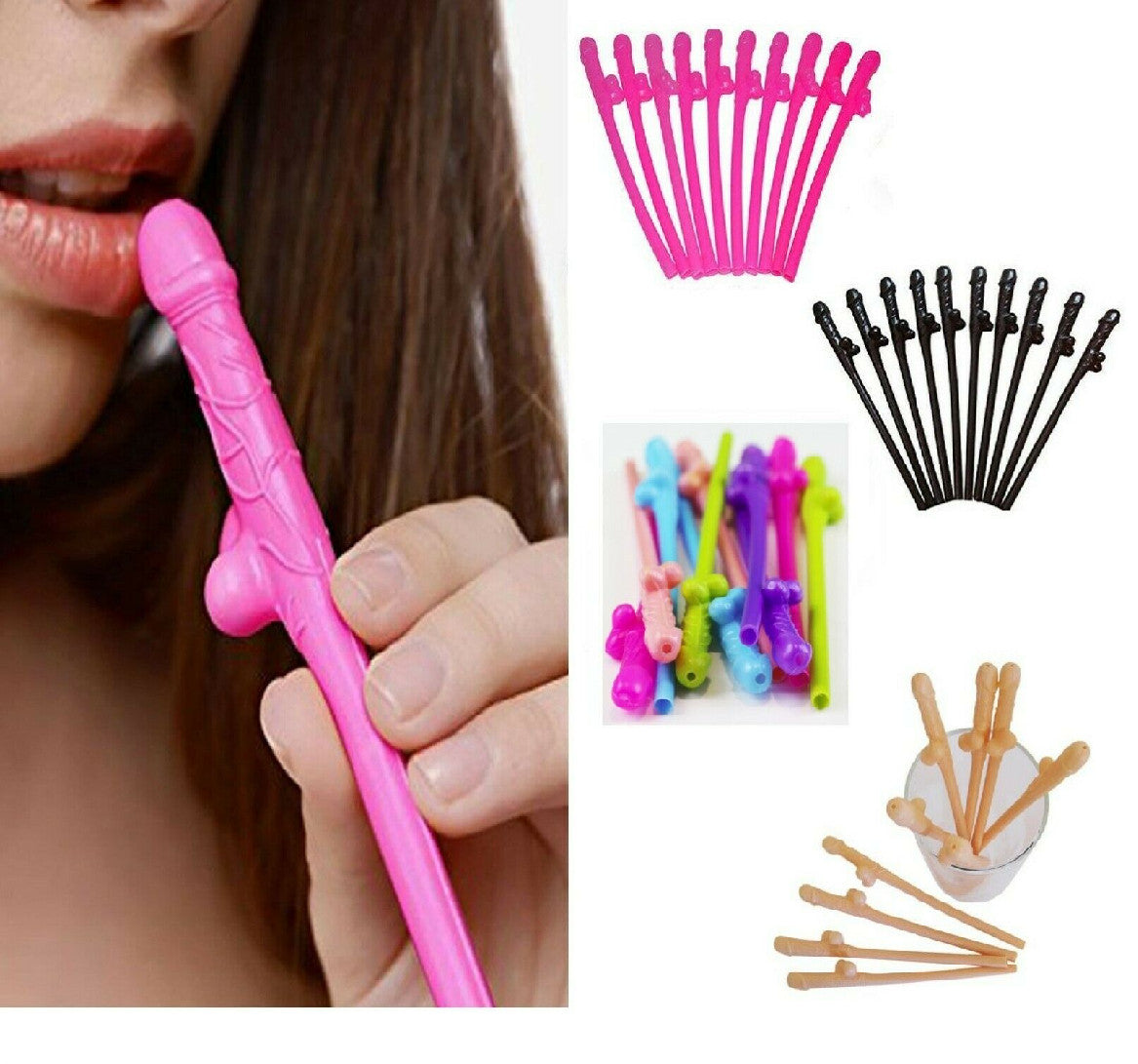 10/20/30 Hens Night Novelty Party Straws Mix Colours Nude Pink Bachelorette Drink Straws