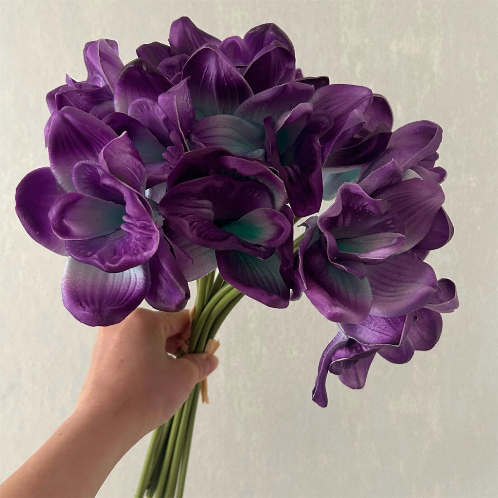 1PC Artificial Orchid Stem - Purple Turquoise Faux Flower Branch for Home and Event Decor