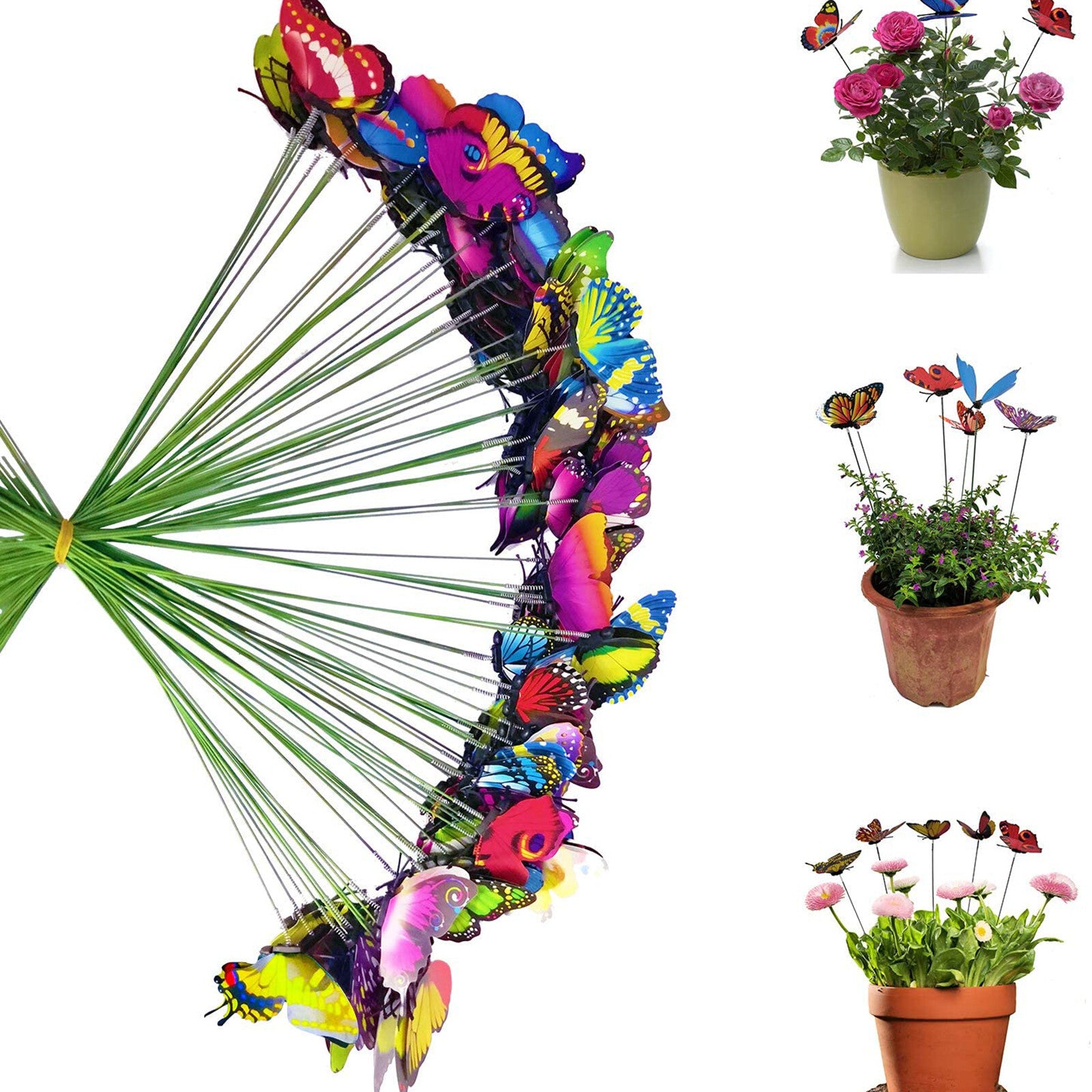 Colorful Butterfly Garden Stakes - PVC Yard Art Ornaments for Flower Beds, Pots and Indoor Decor