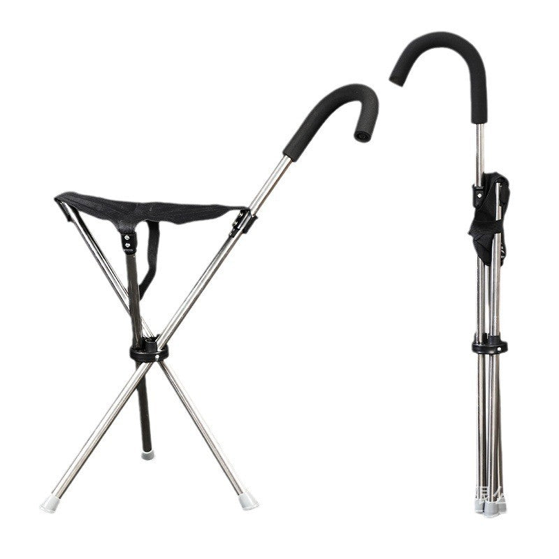 Foldable Walking Cane Chair Adjustable Portable Seat Stool Lightweight Mobility Aid