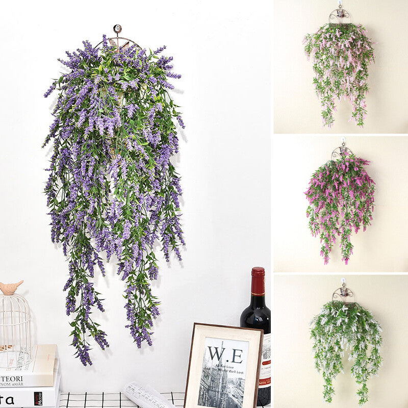 4PCS Artificial Hanging Lavender Plants Faux Vine Flowers Home Wedding Decor