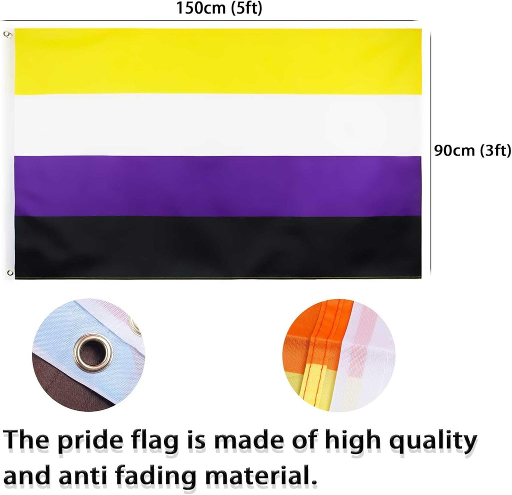Non binary flag yellow white purple and black stripes