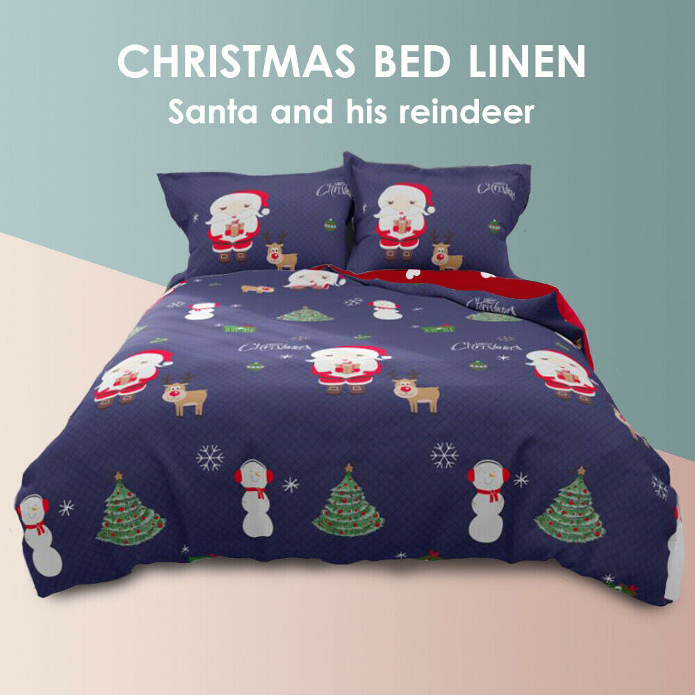 Navy Santa and reindeer quilt cover