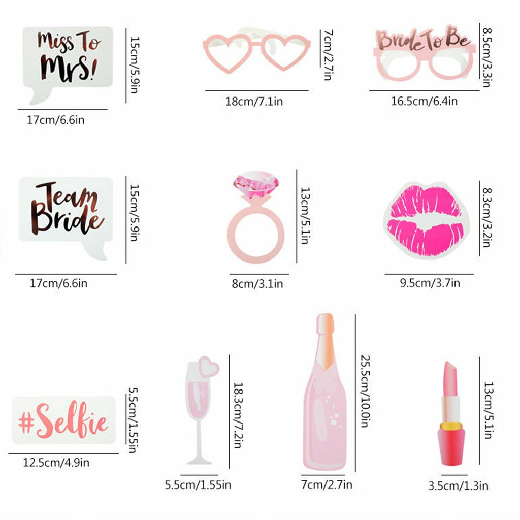 Bride To Be Photo Booth Props Set – 10pcs Hens Party Bridal Shower Selfie Props