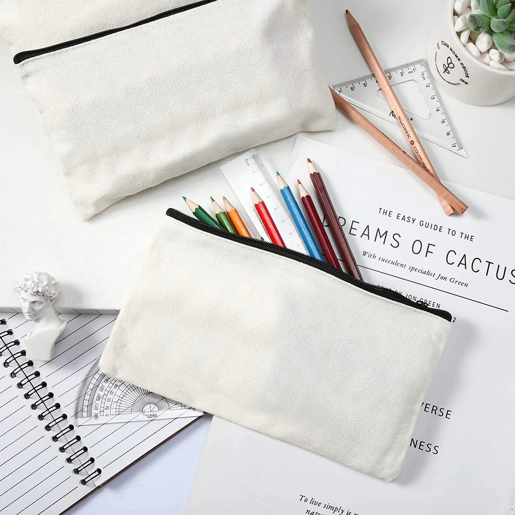 10pcs Canvas Makeup Bags with Zipper | Blank DIY Cosmetic Pouches Pencil Cases