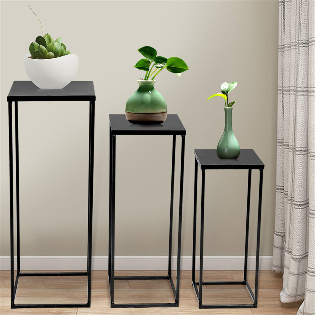 3PCS Black Metal Geometric Flower Stands Wedding Event Plant Display Pedestals